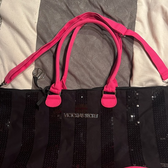 Victoria's Secret Black and Hot Pink Sequin Tote - Picture 2 of 4